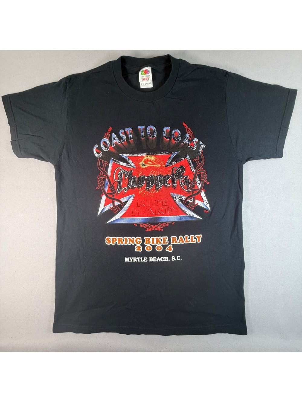 VTG Y2K Coast To Coast Choppers Shirt Mens L Black Myrtle Beach Bike Rally 2004